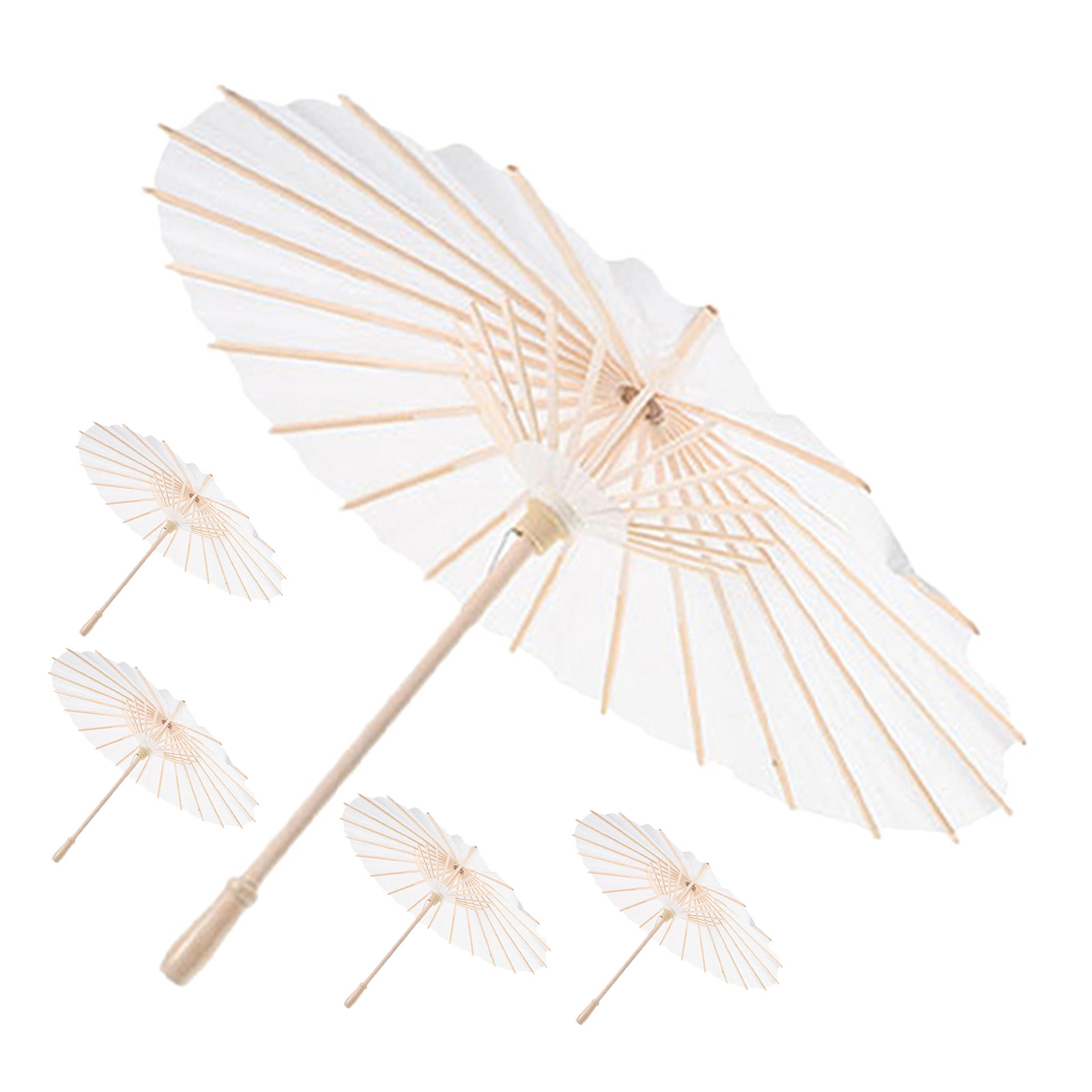 Photography Umbrella - 5Pcs White Bridal Paper Umbrellas Bamboo